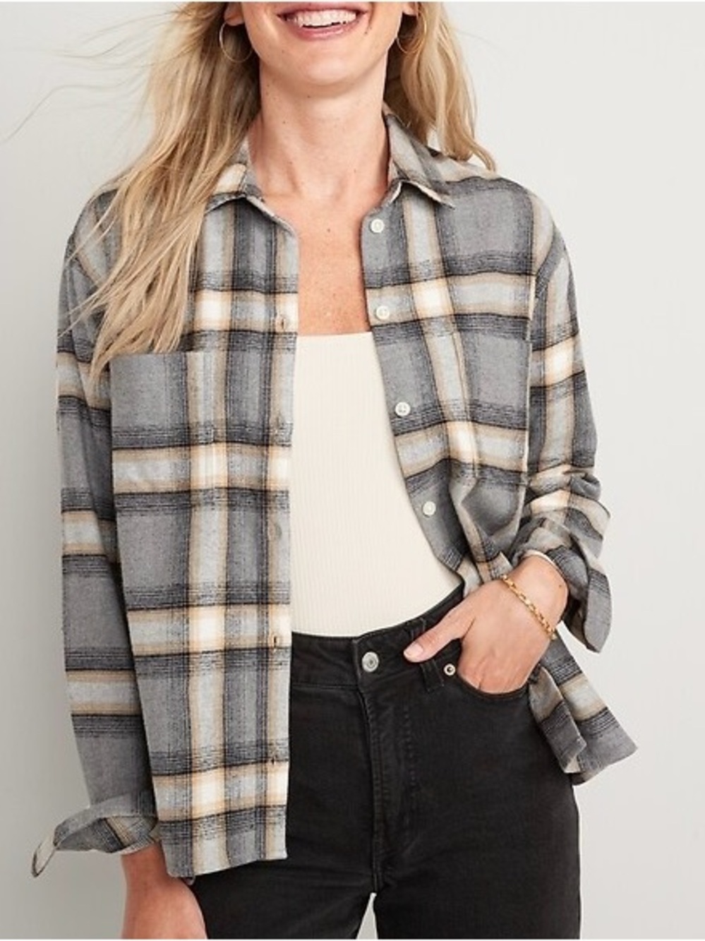 NEW Old Navy The Boyfriend Plaid Flannel Cotton Button Down Shirt Women’s Size L
